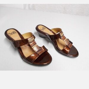 Söfft Women’s Brown Patent Leather Embellished Wedge Sandal Heel